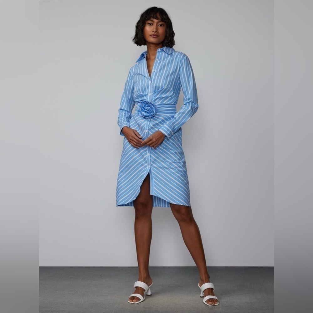 NYC Long Sleeve Rosette Stripe Shirt Dress - Picture 4 of 6